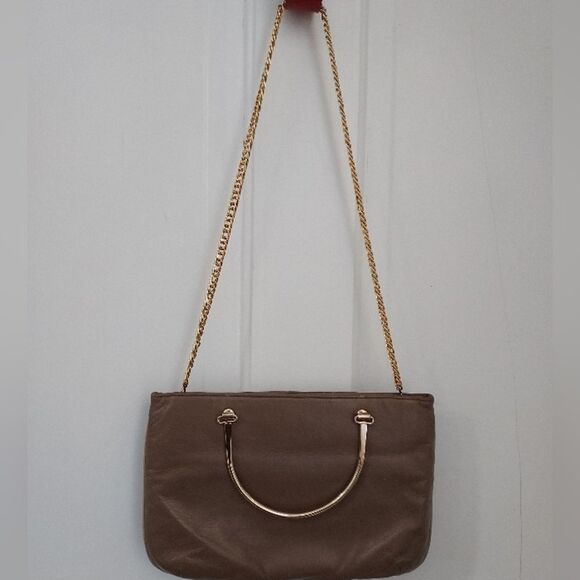 Vintage 60s Stylecraft Miami Taupe Leather Convertible Chain  Vintage 60s Stylecraft Miami Taupe Leather Convertible Chain Strap Handle Bag